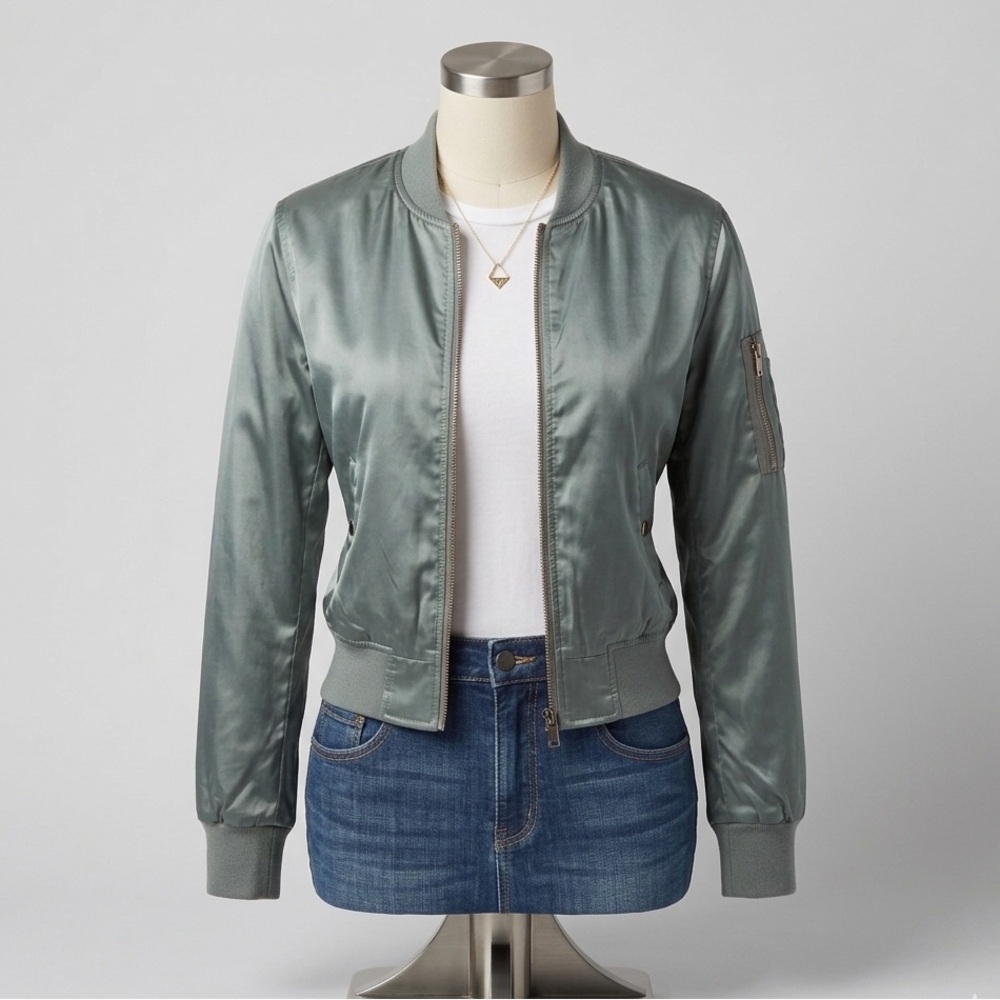 36 Point 5 Metallic Green Bomber Jacket